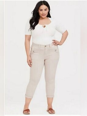 Torrid Light Grey Military Cotton Crop Pants - Utility Style NWT Plus Size 24